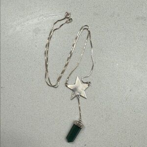 Sterling Silver Star Necklace with Green Pendant